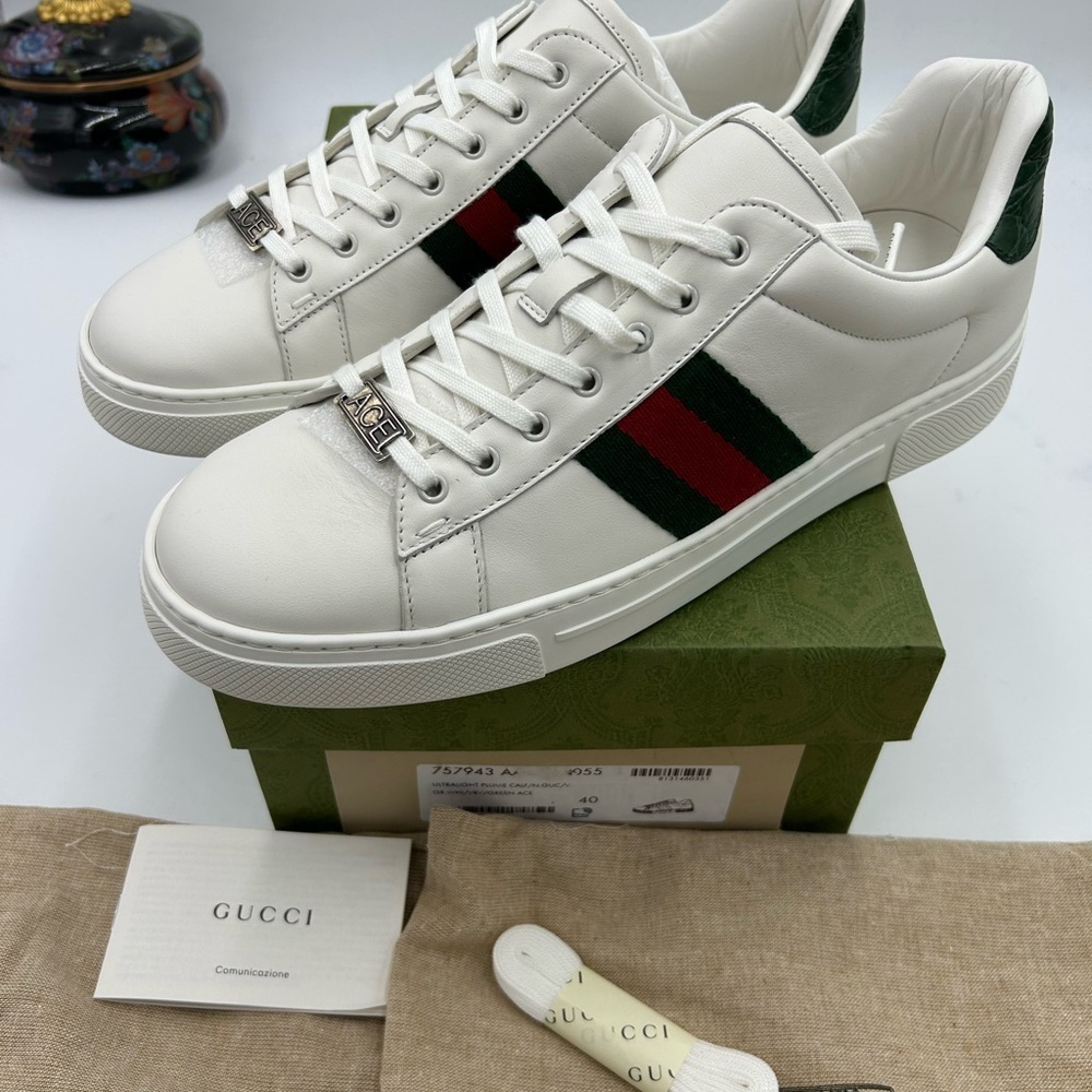 Women's Gucci, ace leather, web stripe sneakers size 40 made in Italy - Picture 6 of 13